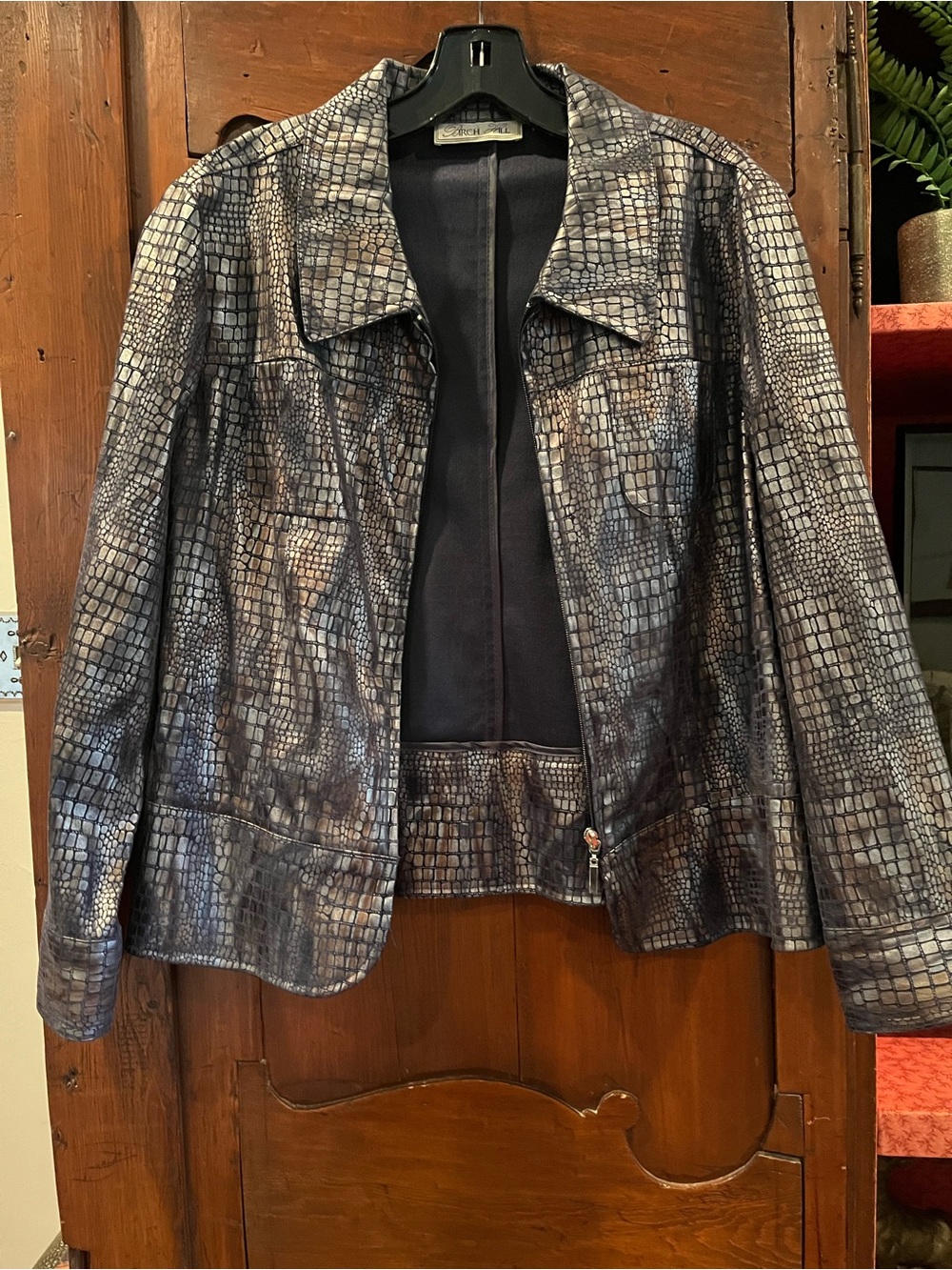 Croc-Embossed Metallic Bomber Jacket - Women